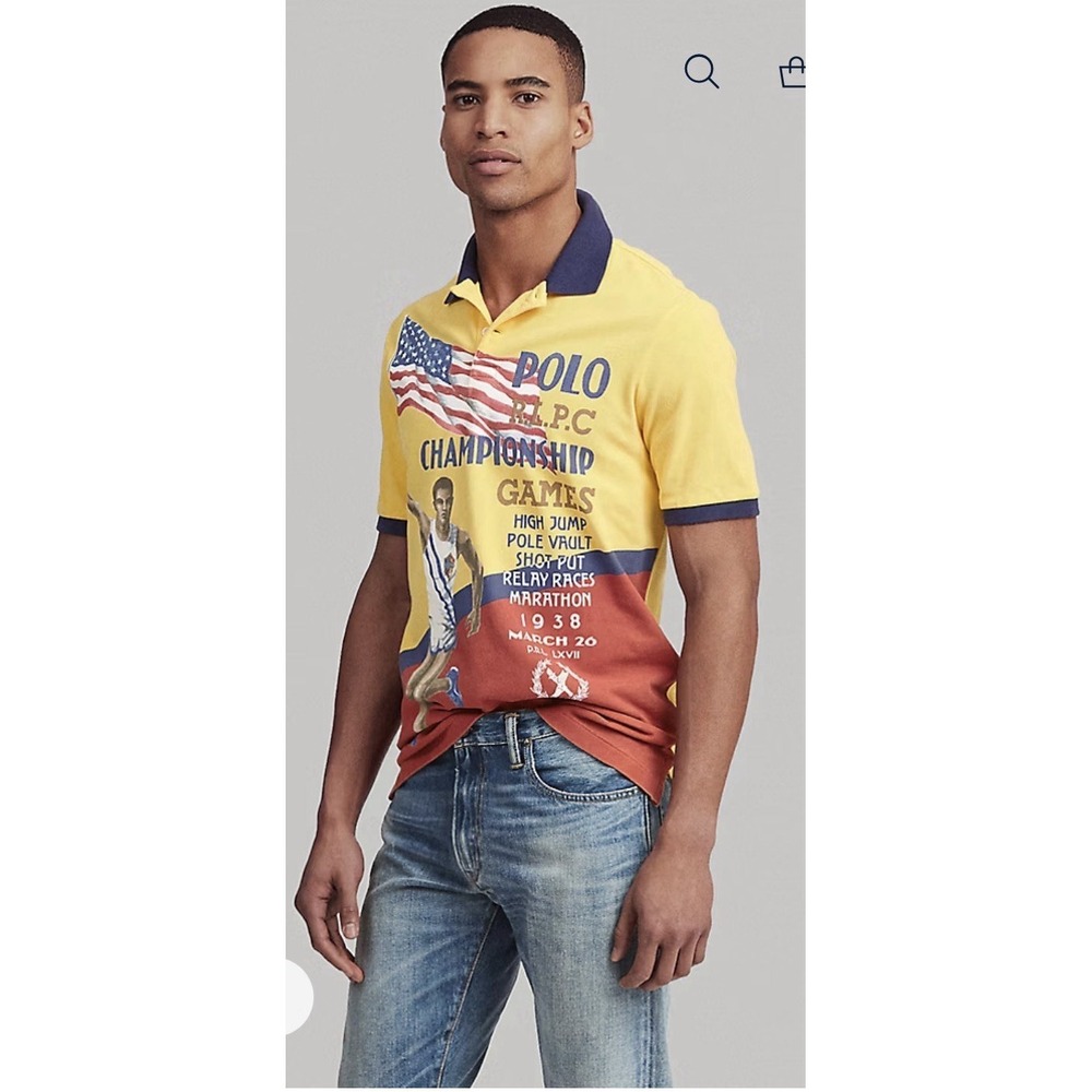 Polo Ralph Lauren Custom Classic Fit Mesh Size Small Yellow Flag Olympics